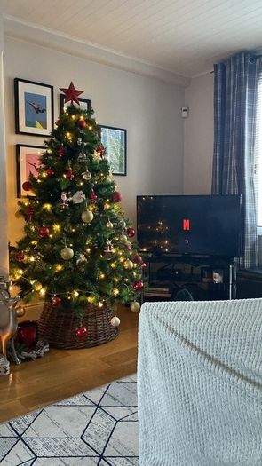 6.5ft Christmas Tree Decorated with Red & Gold Baubles and Lights