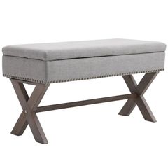Storage Ottoman, Elegant Blanket Box with Bentwood Frame, Sponge Top, Footstool for Hallway, Entryway, Grey