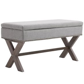 Storage Ottoman, Elegant Blanket Box with Bentwood Frame, Sponge Top, Footstool for Hallway, Entryway, Grey