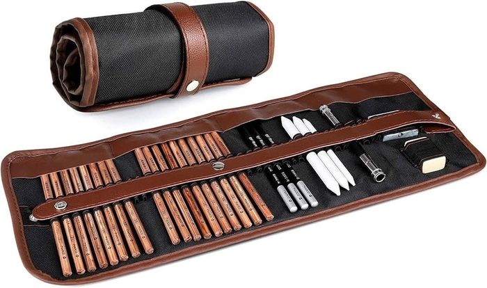 Drawing Pencils Set Sketching Pencils Sketch Kit Art Supplies with Graphite Charcoal Pencil Extender Blending Stumps in Roll up Case for Artists Kids Adults Beginners 29 Pack