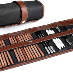 Drawing Pencils Set Sketching Pencils Sketch Kit Art Supplies with Graphite Charcoal Pencil Extender Blending Stumps in Roll up Case for Artists Kids Adults Beginners 29 Pack