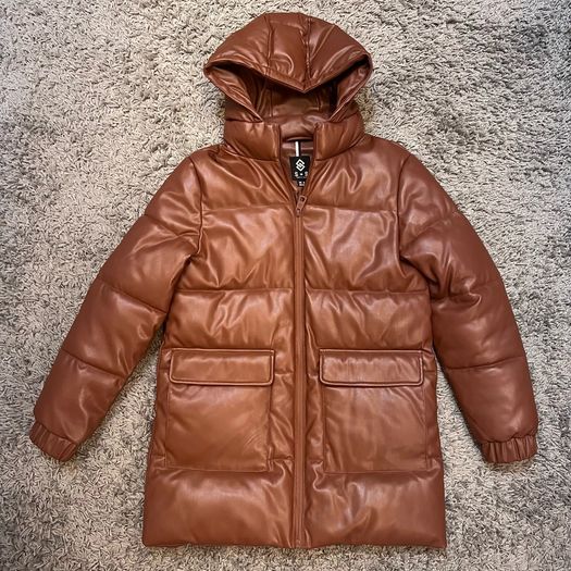 Padded Faux Leather Coat