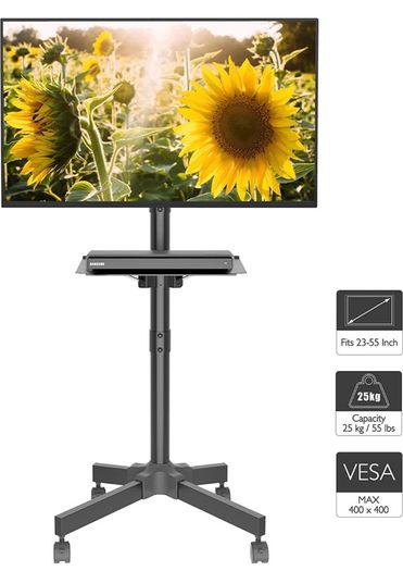 Mobile TV Stand on Wheels for 23-55 inch Plasma/LCD/LED TVs, Portable TV Stand with Laptop Shelf, Height Adjustable Wheeled Rolling TV Cart Trolly up to 25kg, Max. VESA 400x400mm (FREE POSTAGE)