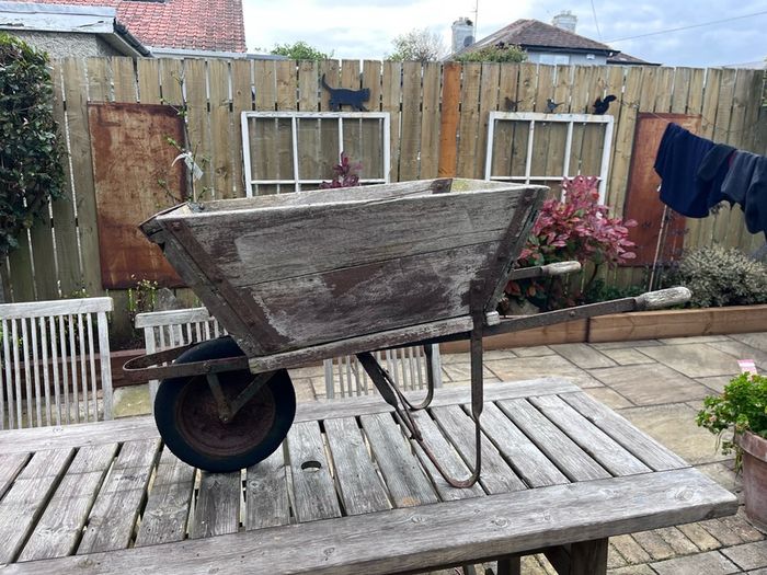 antique wheel barrow