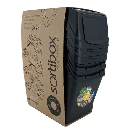 BRAND NEW Set of 3 recycling cubes with capacity of 75 litres of compartment in black color