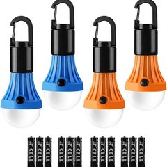 Camping Lights, Battery Powered Tent Lights, Warm and Cool White Modes, Camping Accessories, Hanging Camping Lantern, Suit for Hiking, Fishing, Power Cuts, Pack of 4