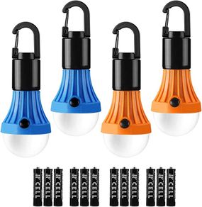 Camping Lights, Battery Powered Tent Lights, Warm and Cool White Modes, Camping Accessories, Hanging Camping Lantern, Suit for Hiking, Fishing, Power Cuts, Pack of 4