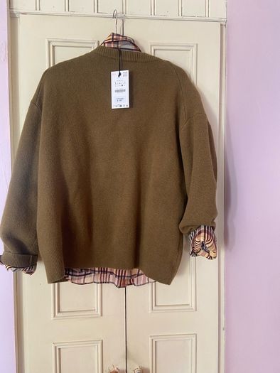 Zara Olive Green Oversized  V Neck Jumper  Size Large