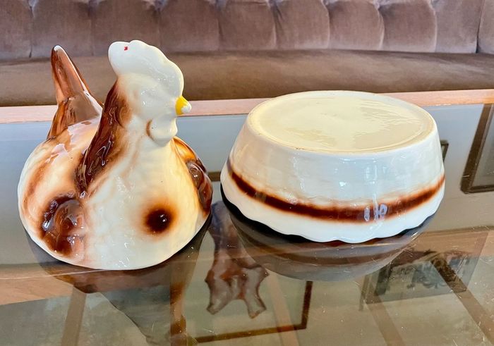 Vintage Rustic Cream Ceramic Hen on Nest Egg Keeper Storage Jar