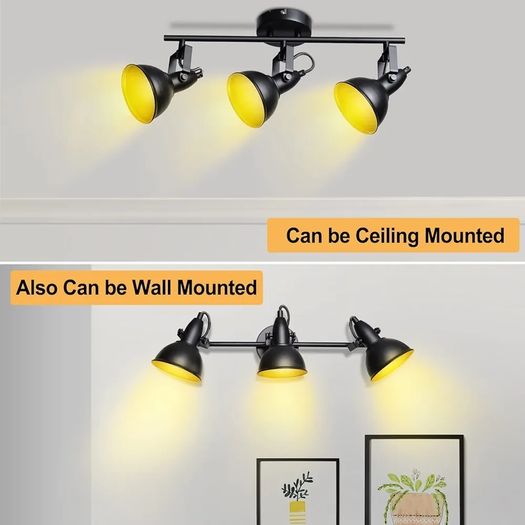 Spotlights Ceiling Lights Rotatable 3 Way Retro Kitchen Spot Light Fittings Black Spotbars 240V for Living Room, Incl. 3X 4W E14 LED Bulbs 2700K