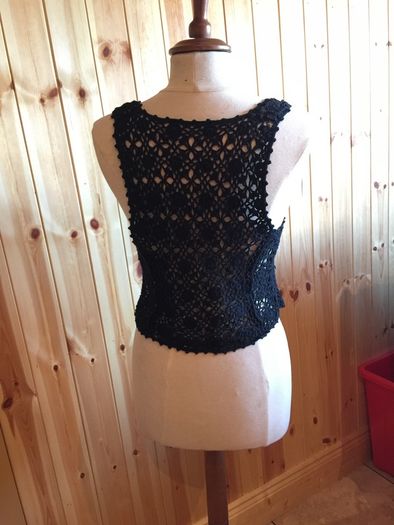 Hand Crochet Sleeveless Cardigan (Black)