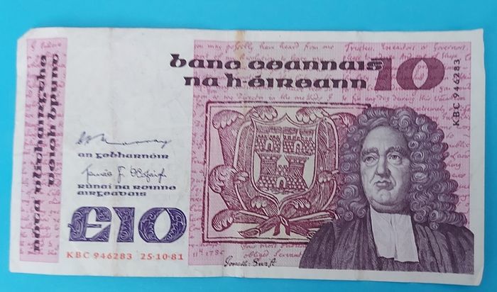 Irish 3 X 1981 Ten Pound SWIFT  banknots in Fine  condition