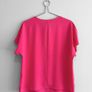 Pre Owned Bright Pink Swiss Dot V-Neck Short Sleeve Blouse Image 4