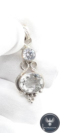 White Quartz And Cubic Zirconia Sterling Silver Pendant