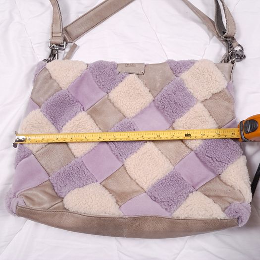 FredsBruder Lilac Purple Taupe Woven Patchwork Shearling Grain Leather Crossbody Bag