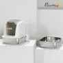 Stainless Steel Cat Litter Box with Lid, Litter Tray, Scoop, for Cat under 5 kg, 52.4 x 41.3 x 42 cm, White Image 4