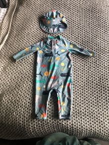 M&S baby swimsuit with hat 12-18 months