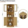 Tall Corner Storage Cabinet, Bathroom Corner Shelf Unit with Glass Door and 5 Storage Shelves, Freestanding Sideboard Cabinets for Living Room Kitchen, Nature Image 2