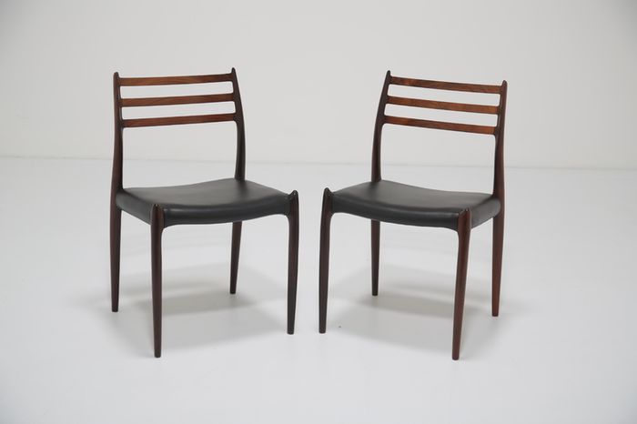 Vintage Set of 8 Rosewood and Leather Dining Chairs Model 78 by Niels Otto Moller, 1960s