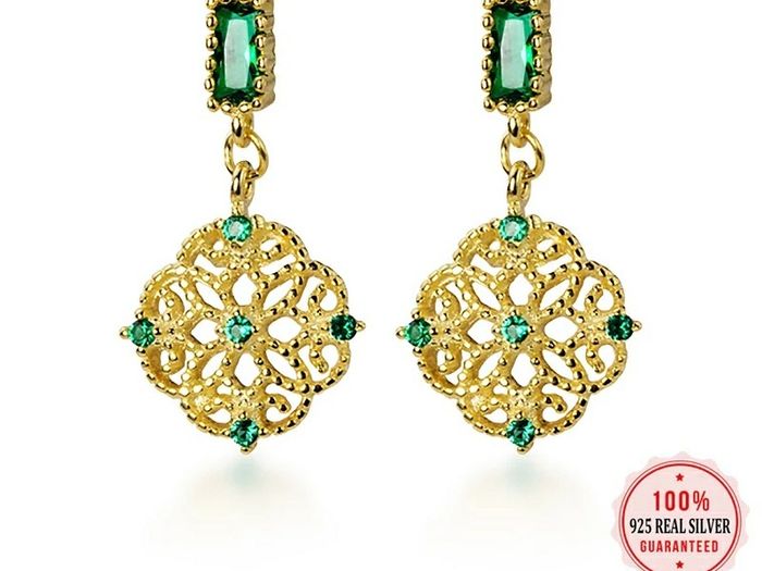 Charm earrings 925 Sterling Silver Flower Green
