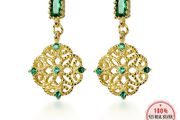 Charm earrings 925 Sterling Silver Flower Green