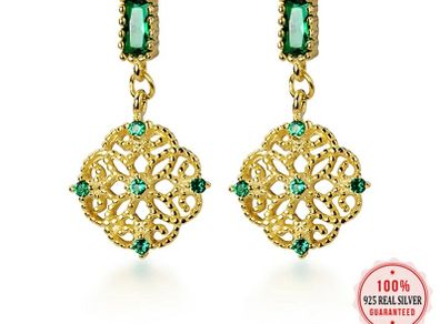 Charm earrings 925 Sterling Silver Flower Green