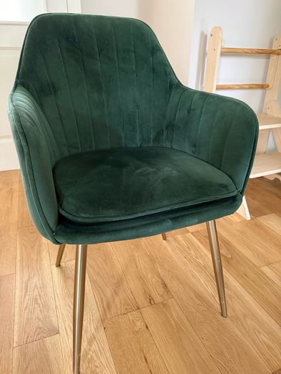 MOF Dining chair Armchair with Armrest & Backrest Upholstered seat with Metal legs T05 | Green