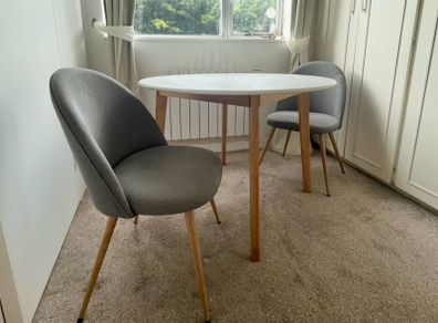 IKEA VEDBO dining table and chairs for two. White/birch/Gunnared medium grey