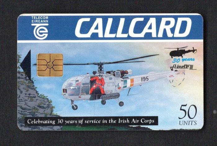 1994 Ireland 50 Unit 30th Anniversary of the Aloutte 3 helicopter that was used by the Irish Air Corp Callcard (Gemplus GEM1) Call Card Used. Telecom Eireann card number 1063