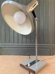 1960's Designed, Chrome & Teak Adjustable Desk Lamp