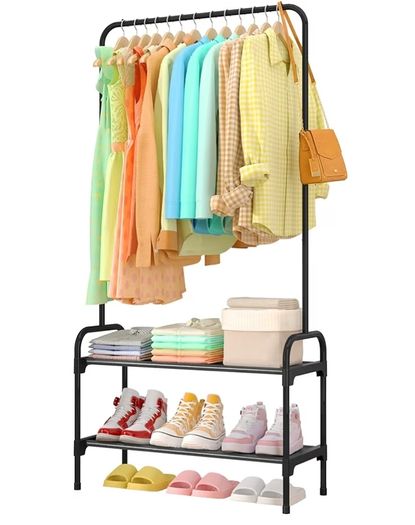 Large Capacity Freestanding Clothes Rack with 2-Tier Shoe Organizer & Non-Slip Feet, Heavy-Duty Clothing Rail for Bedroom, Entrance, Laundry, 74 x 30 x 150cm, Black