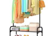 Large Capacity Freestanding Clothes Rack with 2-Tier Shoe Organizer &amp; Non-Slip Feet, Heavy-Duty Clothing Rail for Bedroom, Entrance, Laundry, 74 x 30 x 150cm, Black