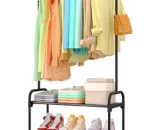 Large Capacity Freestanding Clothes Rack with 2-Tier Shoe Organizer & Non-Slip Feet, Heavy-Duty Clothing Rail for Bedroom, Entrance, Laundry, 74 x 30 x 150cm, Black