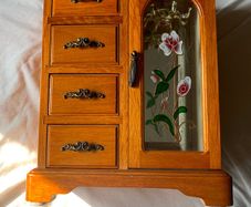 Vintage wooden & glass jewelry box
