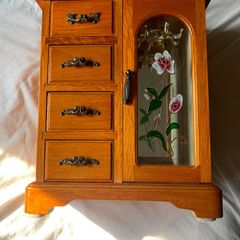 Vintage wooden & glass jewelry box