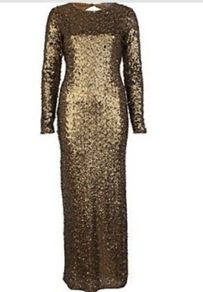 River island long gold sequin dress size 8