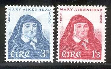 1958 Ireland Centenary of the Death of Mother Mary Aikenhead (Foundress of the Irish Sister of Charity) Commemorative Stamps Mint Never Hinged (MNH)