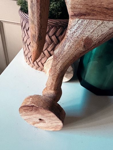 New vintage inspired 45cm high hand carved horse on wheels with washed wood finish