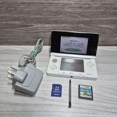 Nintendo 3DS Ice White Console With Charger Mario Game - New Battery