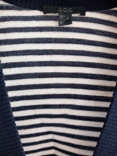 Cos Navy/Cream 100% Wool  Cardigan Size S
