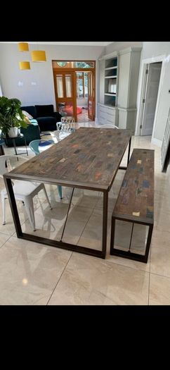2.2m dining table bench and chairs