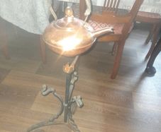 Beautiful Old Brass Kettle on an Awesome Forged Wrothe Iron Stand