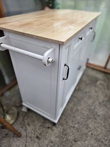 White Kitchen Island Butcher Block Storage Unit
