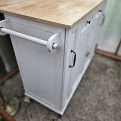 White Kitchen Island Butcher Block Storage Unit