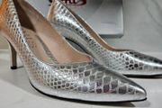Emis new collection court silver snake skin medium heel leather shoes UK4.5 EU 37.5 new &amp; boxed