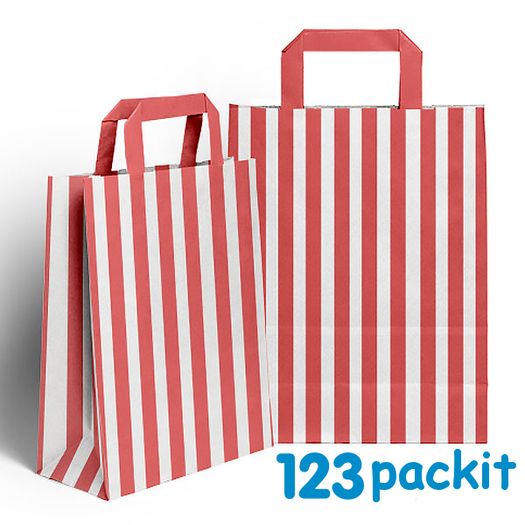 Lot of 20 pcs RED striped Candy bags with handles size 18 x 23 x 8 cm excellent for parties, b'day, wedding, candy cart , Sweet bags with handles