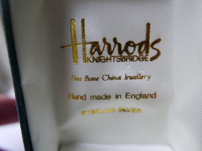 Vintage 925 Sterling Silver Harrods EARRINGS & NECKLACE, Harrods, polychrome painted porcelain.