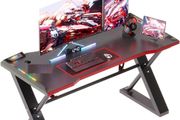 120 x 55 cm Gaming Desk with LED Lights, Gaming Table Thickened Z Shaped, Gamer Desk with Carbon Fiber Coated, Gaming PC Desk, Computer Desk Easy to Assemble, Carbon Fiber Black