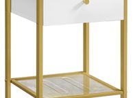 main image for ad Bedside table, side table, with drawer and grid shelf, for bedroom, living room, modern, white-gold-colored