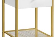 Bedside table, side table, with drawer and grid shelf, for bedroom, living room, modern, white-gold-colored